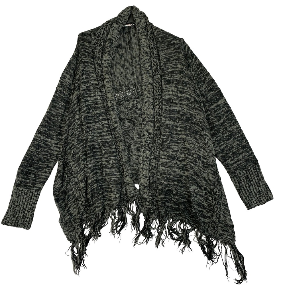 Knox Rose Women's XL Gray Open Front Fringe Cardigan